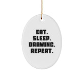 Funny Drawing Gifts from Friends, Eat. Sleep. Drawing. Repeat. Oval Ornament for Christmas - Image 1
